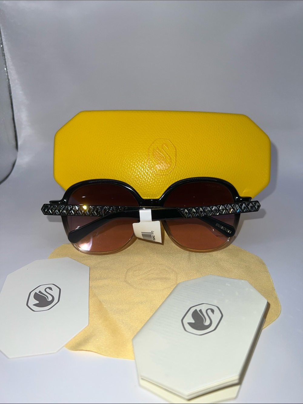 Swarovski Black Frame Sunglasses with Crystal-Accent Temples - Black/Brown - Picture 4 of 15